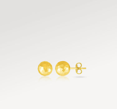 14k Solid Gold Faceted Texture Ball Earrings
