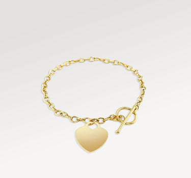 14k Solid Gold Heart Charm Toggle Bracelet