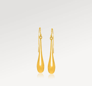 14k Solid Gold Long Polished Teardrop Dangling Earrings