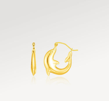 14k Solid Yellow Gold Dolphin Hoop Earrings