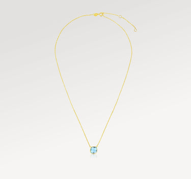 14k Solid Yellow Gold Round Blue Topaz Necklace