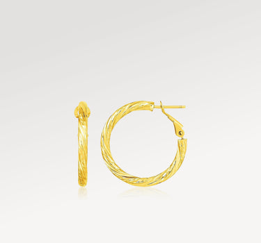 14k Solid Yellow Gold Twisted Round Hoop Earrings
