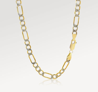 14k Two Tone Solid Gold Pave Figaro Chain