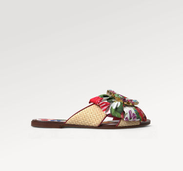Dolce & Gabbana Multicolor Floral Flats Crystal Sandals Shoes