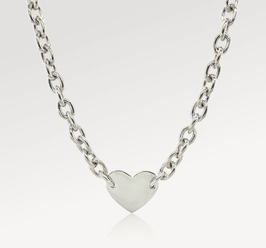 925 Sterling Silver Rhodium Plated Flat Heart Necklace