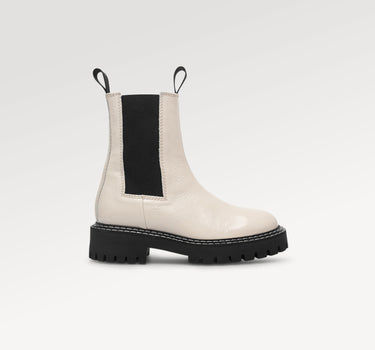 Daze Off White Patent Leather Chelsea Boots