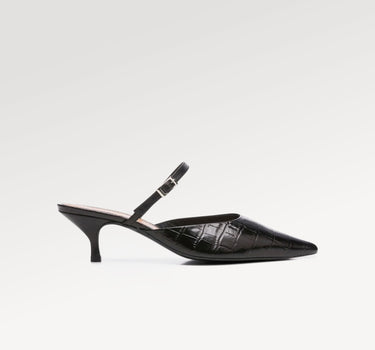 Zapatos de mula negras de cuero de Hilda Croco