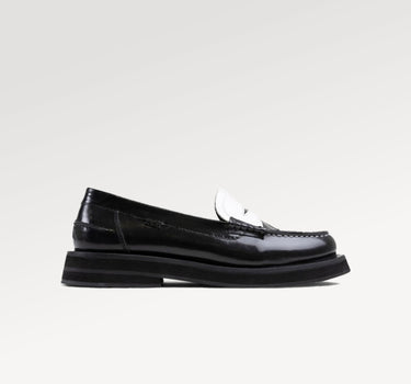 New Frizo Black White Leather Loafers