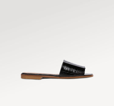 Yola Leather Croco Black Flat Sandals