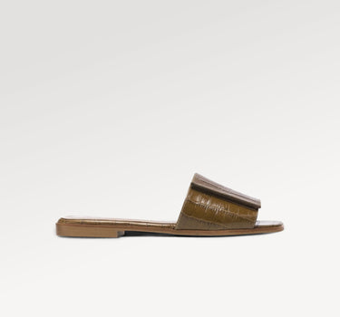 Yola Leather Croco Cognac Flat Sandals